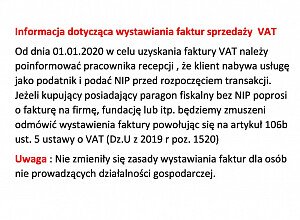 INFORMACJA DOTYCZĄCA SPRZEDAŻY FAKTUR VAT