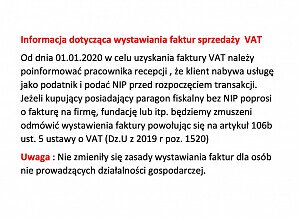 INFORMACJA DOTYCZĄCA SPRZEDAŻY FAKTUR VAT